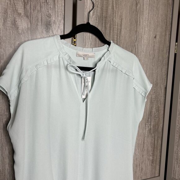 Loft Blouse Top Light Blue Color Drop Shoulder Sleeve Size M NEW - Picture 2 of 8